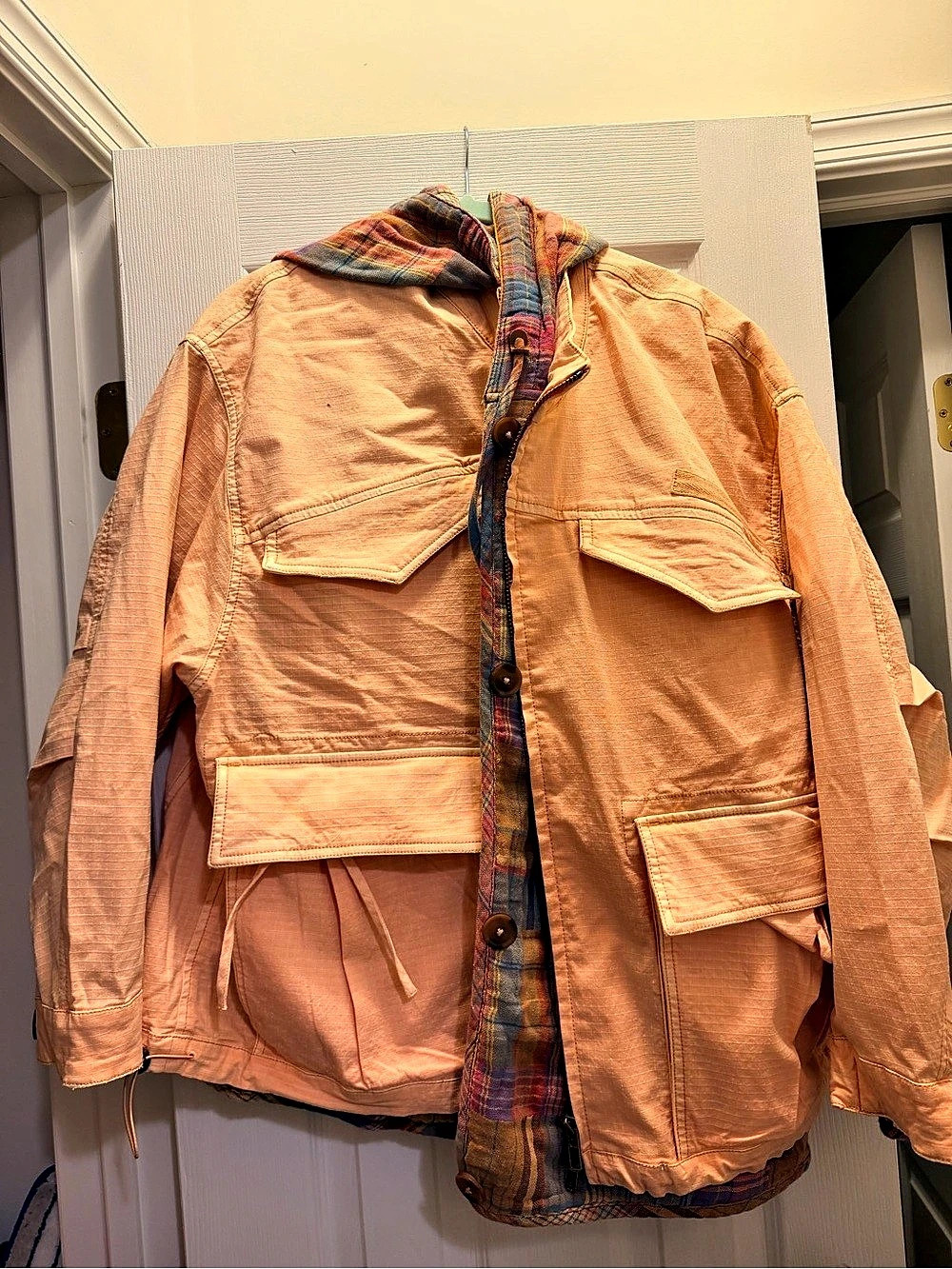 Free People Plaid Lined jacket light pink  Size Large NWT